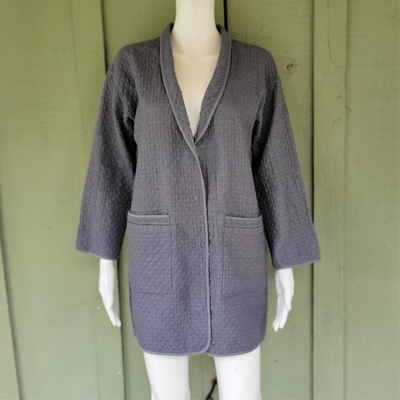 EILEEN FISHER Slate Blue Gray Quilted Cotton Coat Jacket XS - Picture 1 of 6